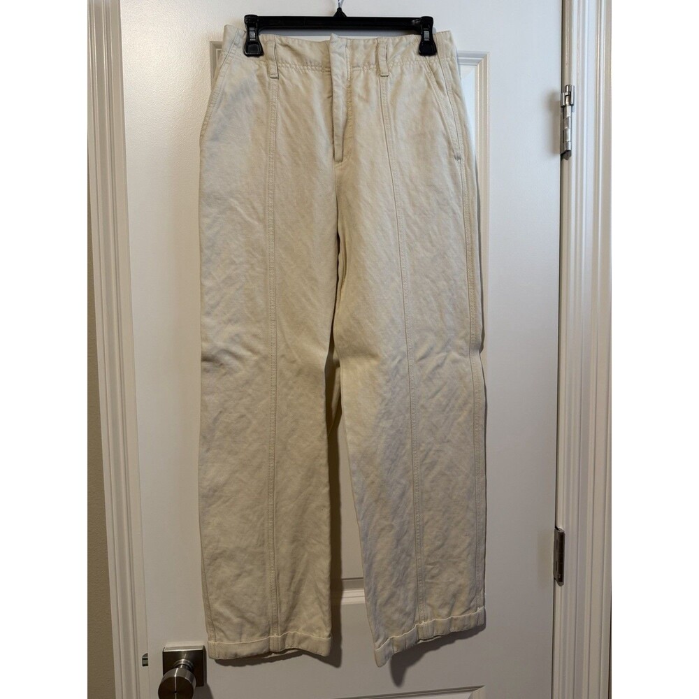 Vince Womens 6 Linen Cotton Pants Ivory Wide Leg Utility Cuffed Italian Fabric